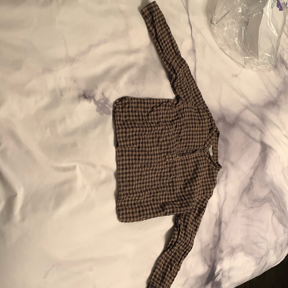 Brown and black checkered boys Buho shirt! Washable and stylish and comfortable